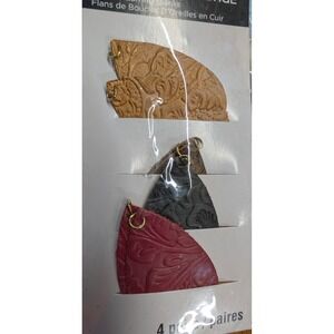 New Bead Landing Leather Earring Blanks Multi Embossed Tooled Look Floral 4 Pair